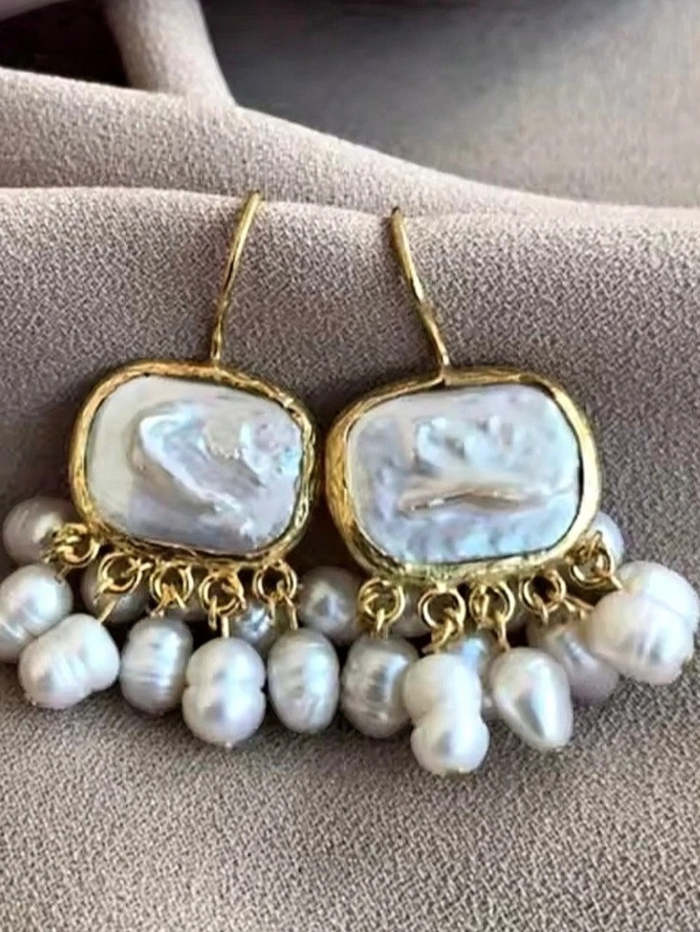 Pearl Drop Earrings in Gold & White